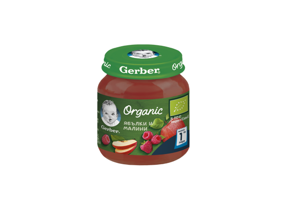 GERBER® Organic Ябълки и малини пюре, Моето първо пюре