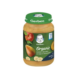 Gerber® Organic Банан, ябълка, круша и праскова пюре