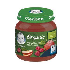 Gerber Organic, Храна за бебета, Пюре от ябълки и малини