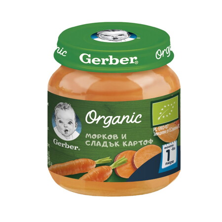 Gerber Organic Храна за бебета, Пюре от морков и сладък картоф